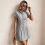 Striped Button - Down Mini Shirt Dress BlackSM-025-BLACK-S