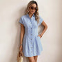 Striped Button - Down Mini Shirt Dress BlueSM-025-BLUE-S