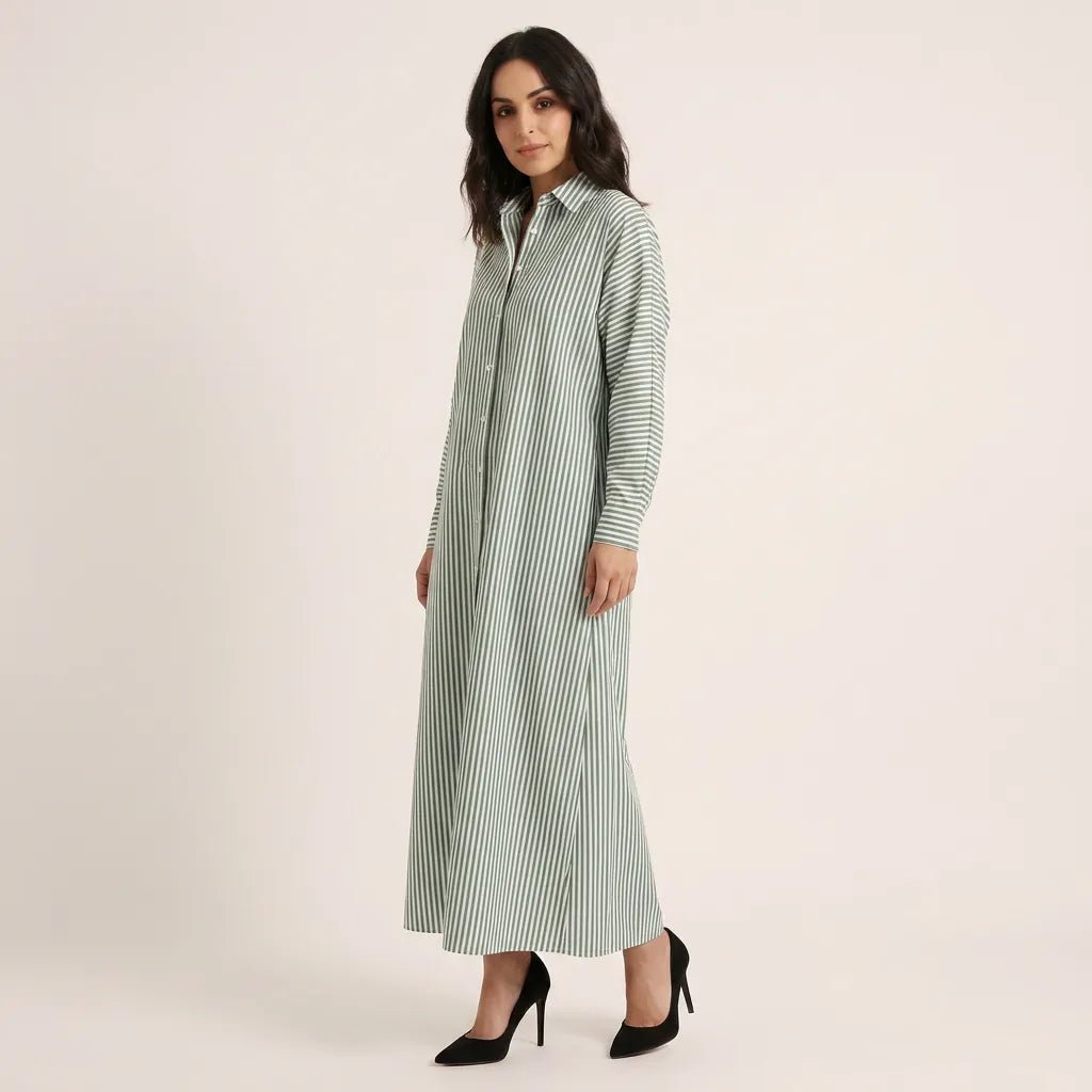 Striped Oversized Shirt Maxi Dress GreenSM-072-GREEN-S