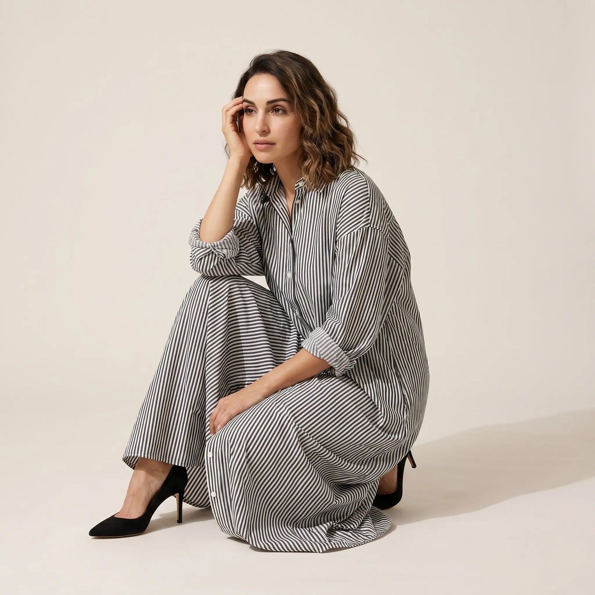 Striped Oversized Shirt Maxi Dress GreySM-072-GREY-S