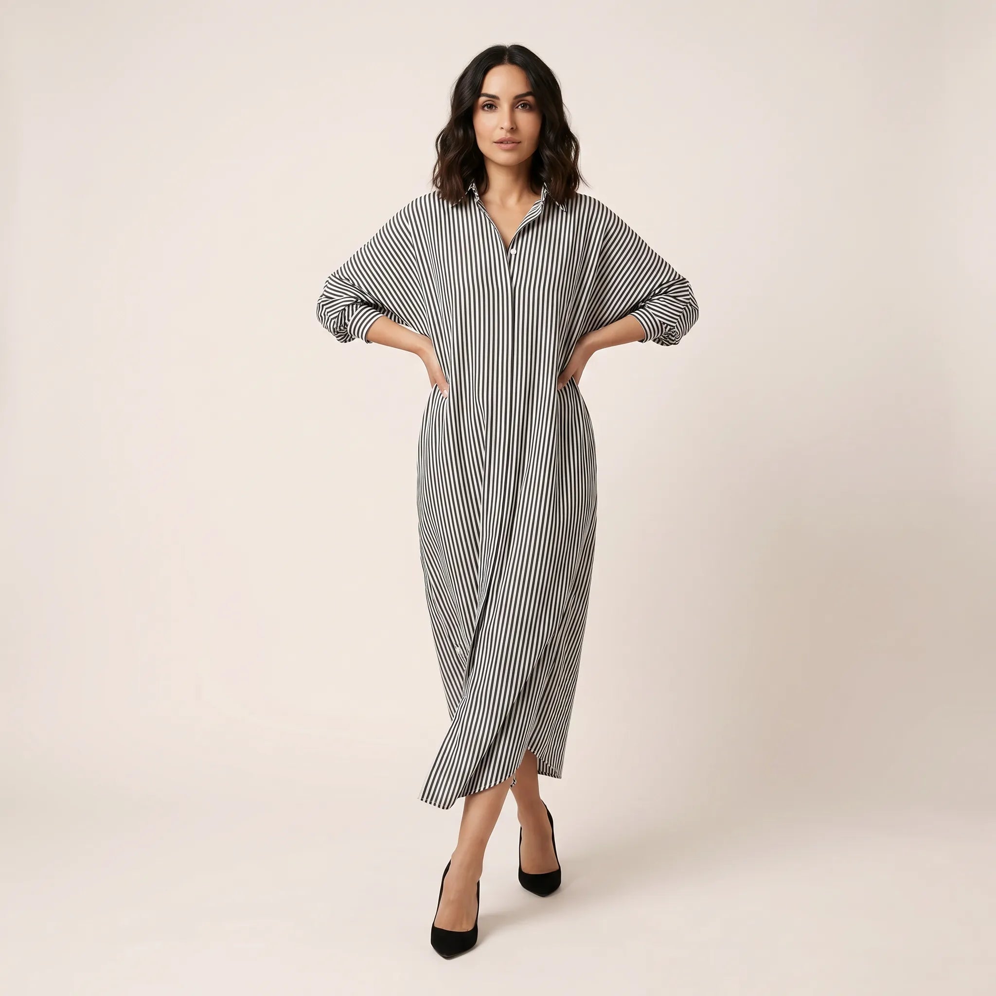 Striped Oversized Shirt Maxi Dress GreySM-072-GREY-S
