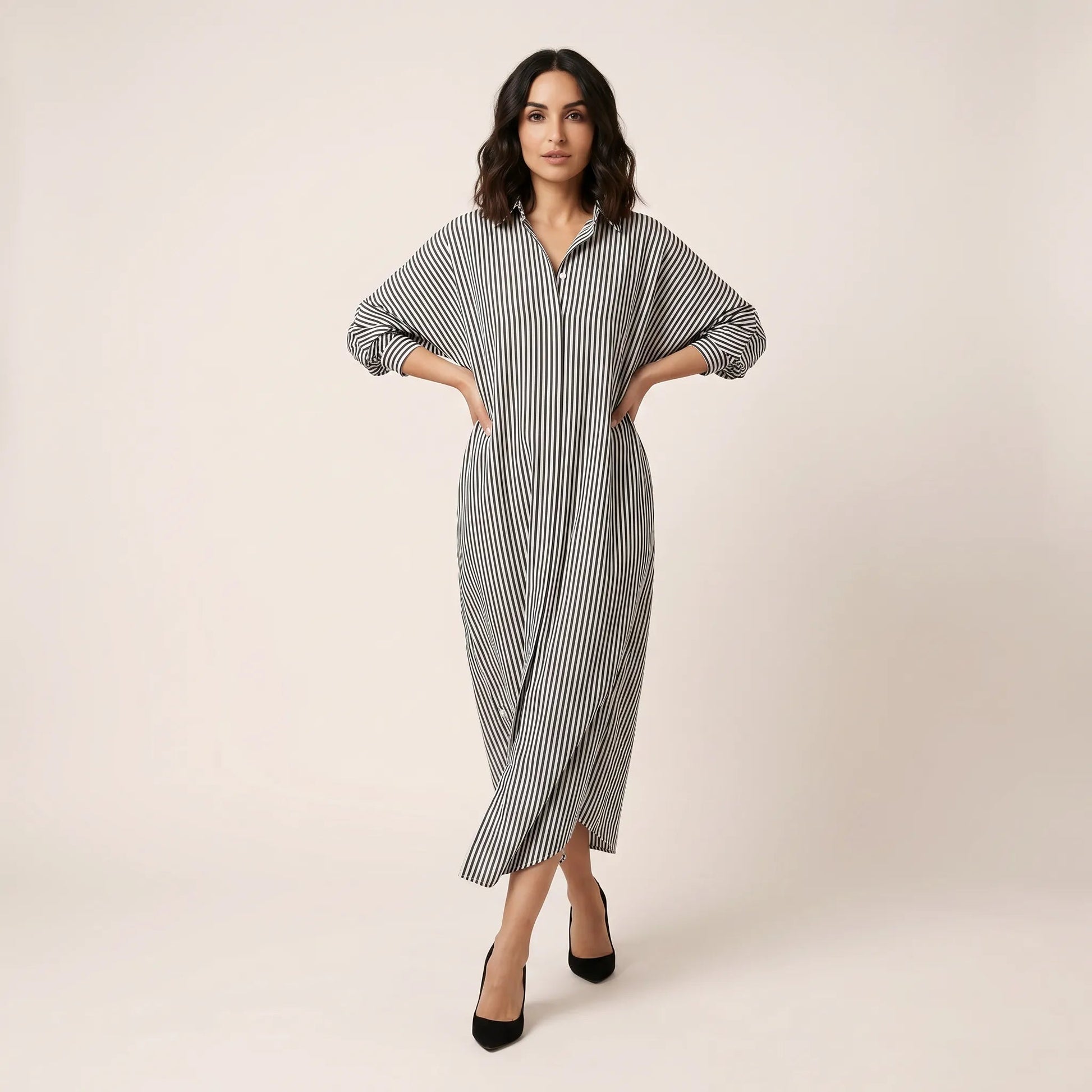 Striped Oversized Shirt Maxi Dress GreySM-072-GREY-S