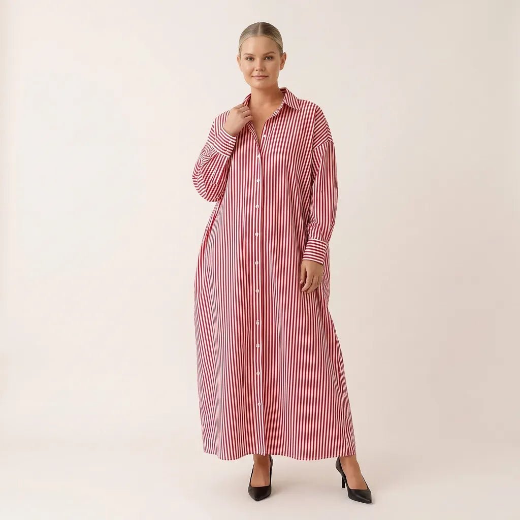 Striped Oversized Shirt Maxi Dress PinkSM-072-PINK-S