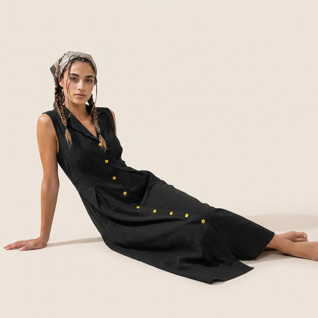 Sunlit Classic Sleeveless Midi Dress BlackSM-043-BLACK-S