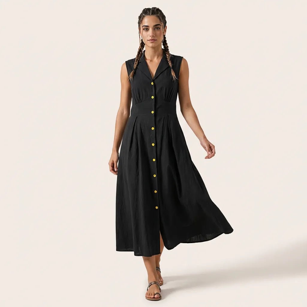 Sunlit Classic Sleeveless Midi Dress BlackSM-043-BLACK-S