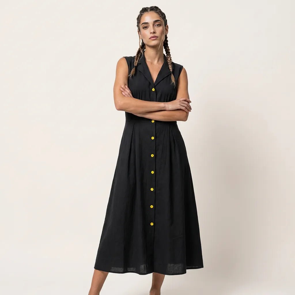 Sunlit Classic Sleeveless Midi Dress BlackSM-043-BLACK-S