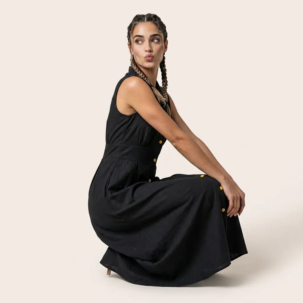 Sunlit Classic Sleeveless Midi Dress BlackSM-043-BLACK-S