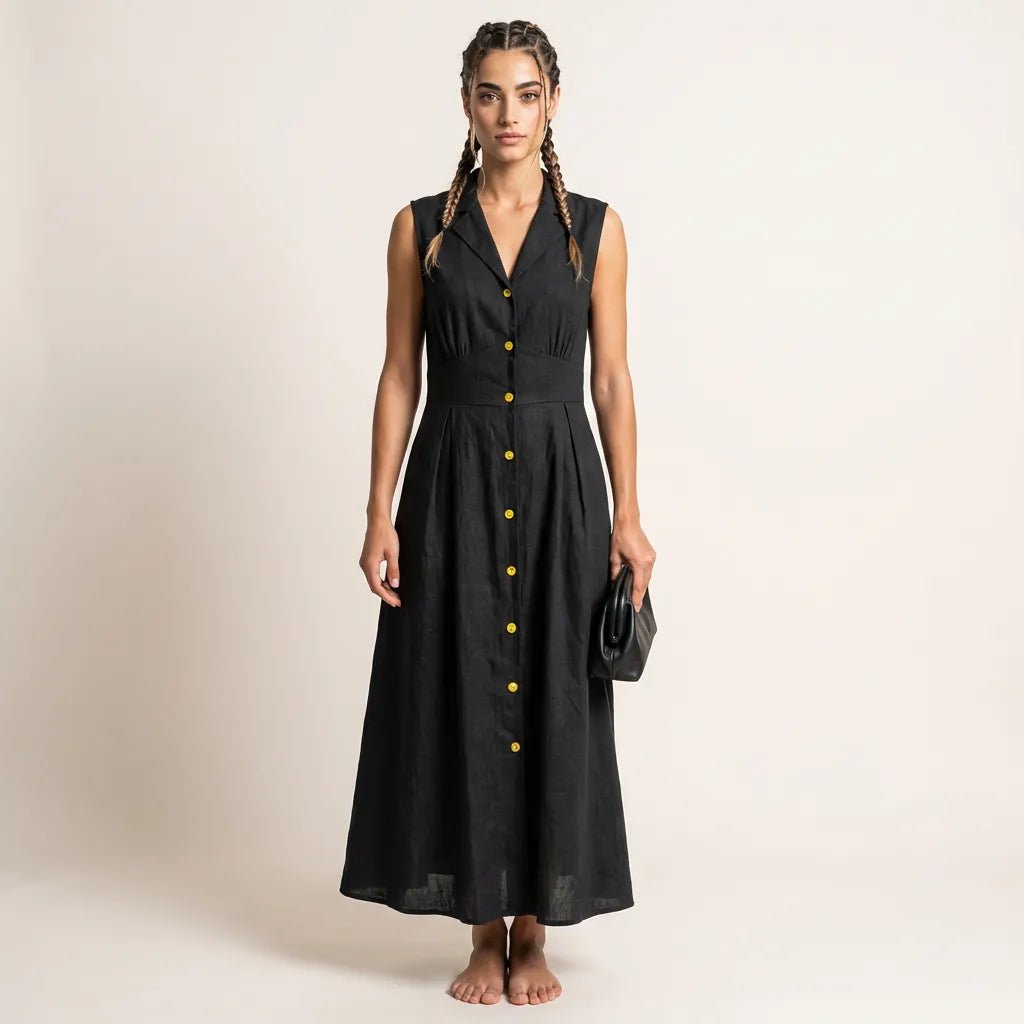 Sunlit Classic Sleeveless Midi Dress BlackSM-043-BLACK-S