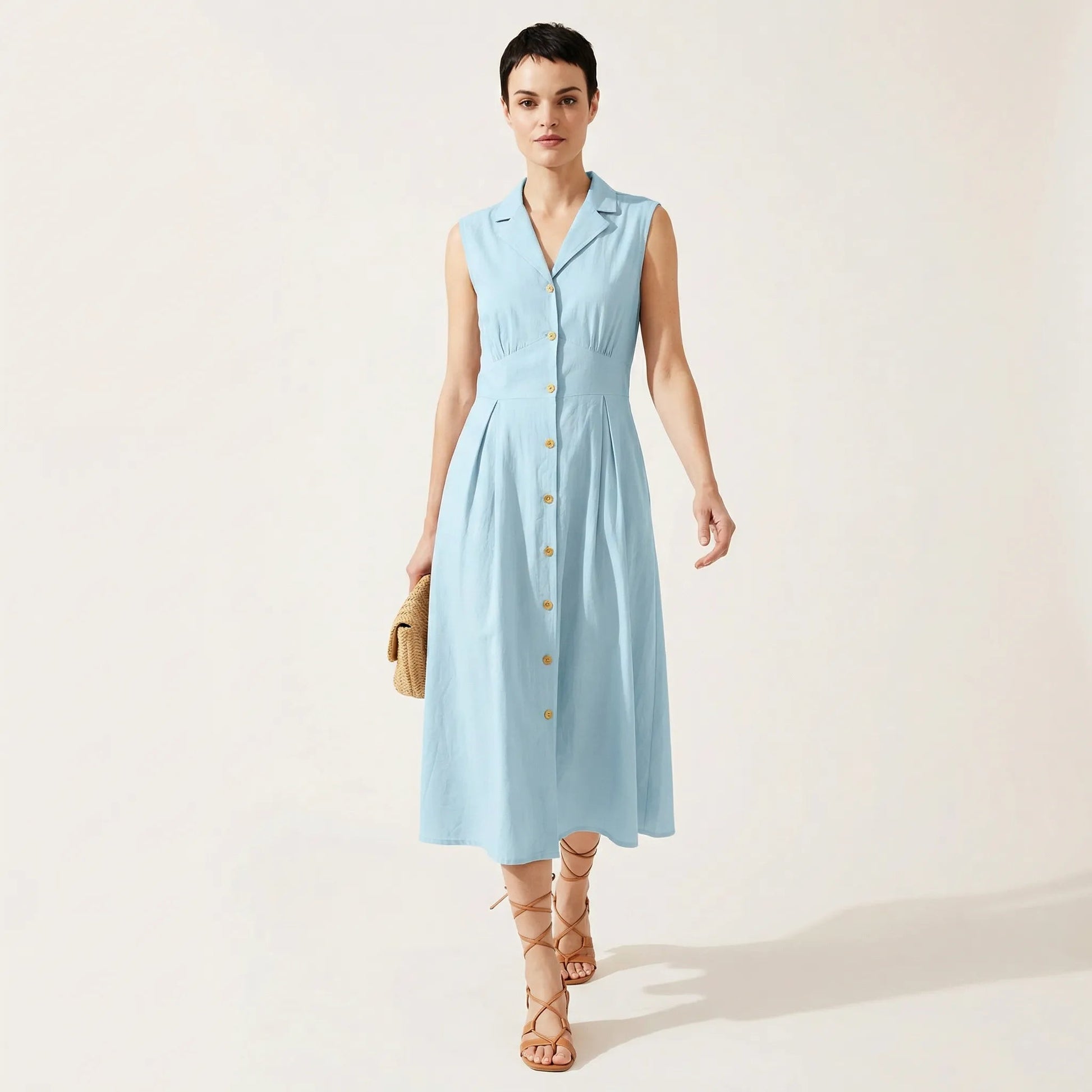 Sunlit Classic Sleeveless Midi Dress BlueSM-043-BLUE-S