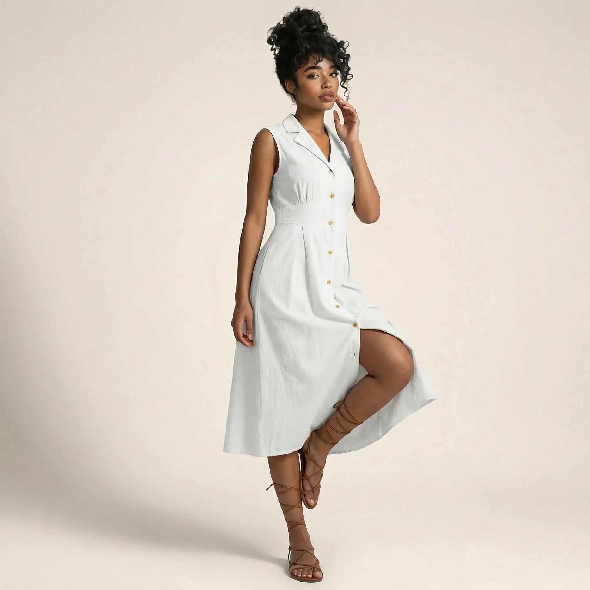 Sunlit Classic Sleeveless Midi Dress WhiteSM-043-WHITE-S