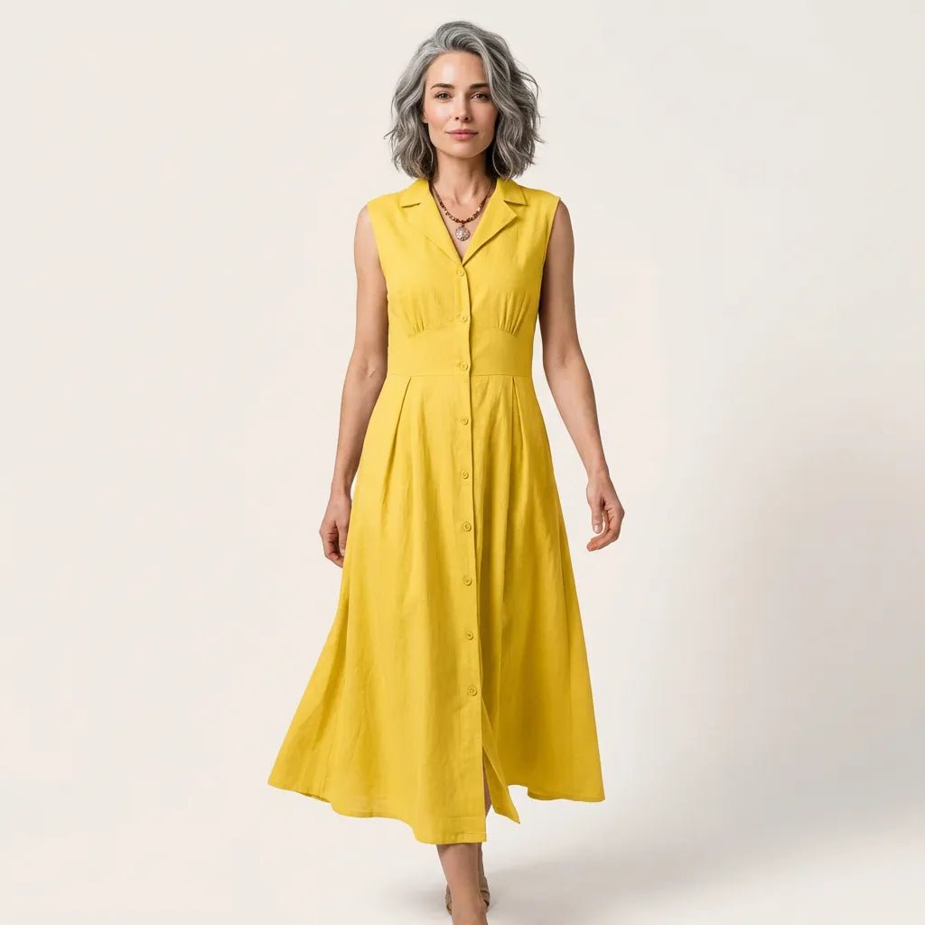 Sunlit Classic Sleeveless Midi Dress YellowSM-043-YELLOW-S