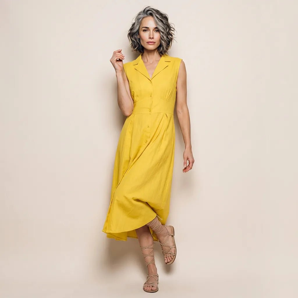 Sunlit Classic Sleeveless Midi Dress YellowSM-043-YELLOW-S