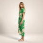 Tropical Statement Tie - Waist Midi Dress GreenSM-030-GREEN-S