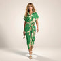 Tropical Statement Tie - Waist Midi Dress GreenSM-030-GREEN-S