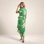 Tropical Statement Tie - Waist Midi Dress GreenSM-030-GREEN-S