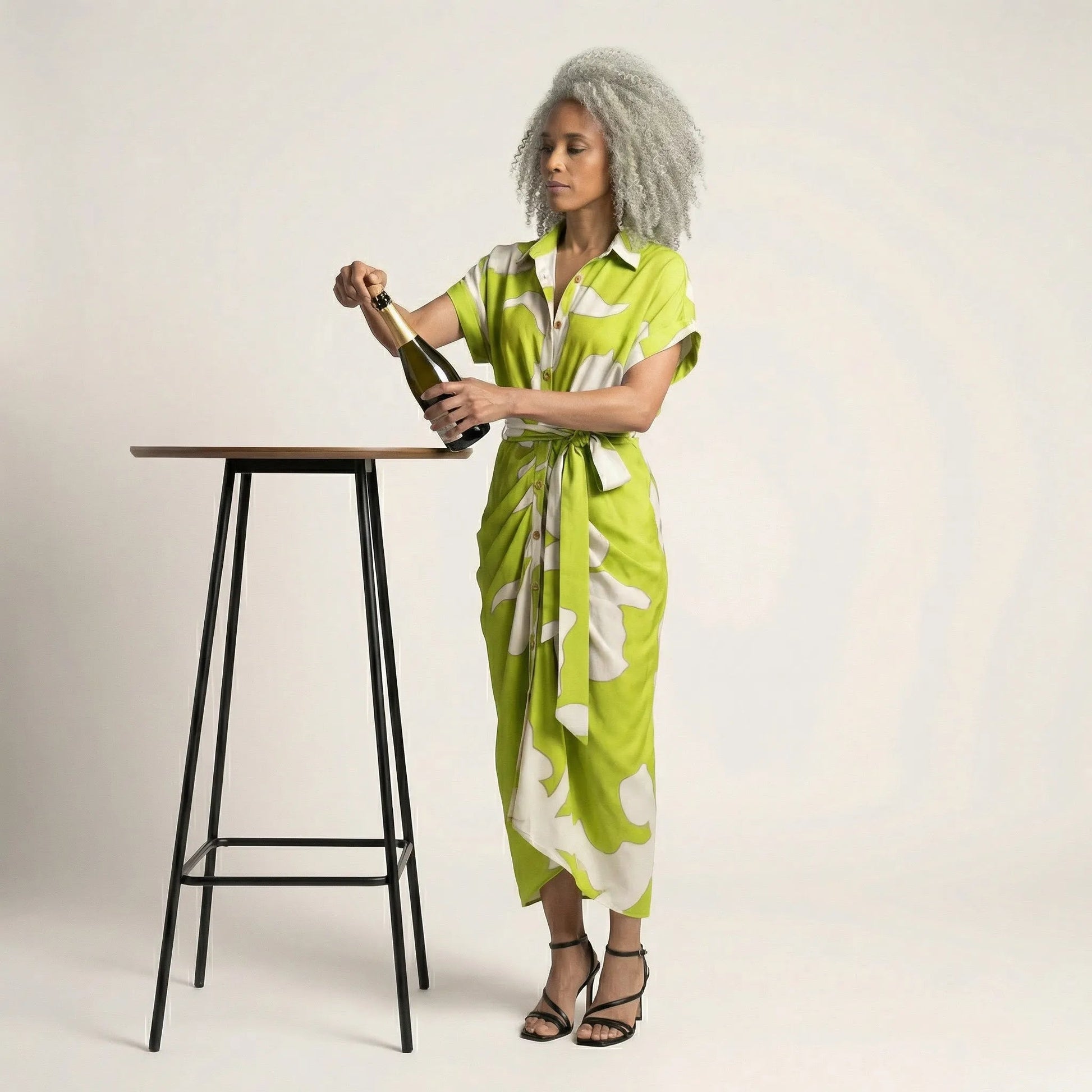 Tropical Statement Tie - Waist Midi Dress Light GreenSM-030-LIGHTGREEN-S