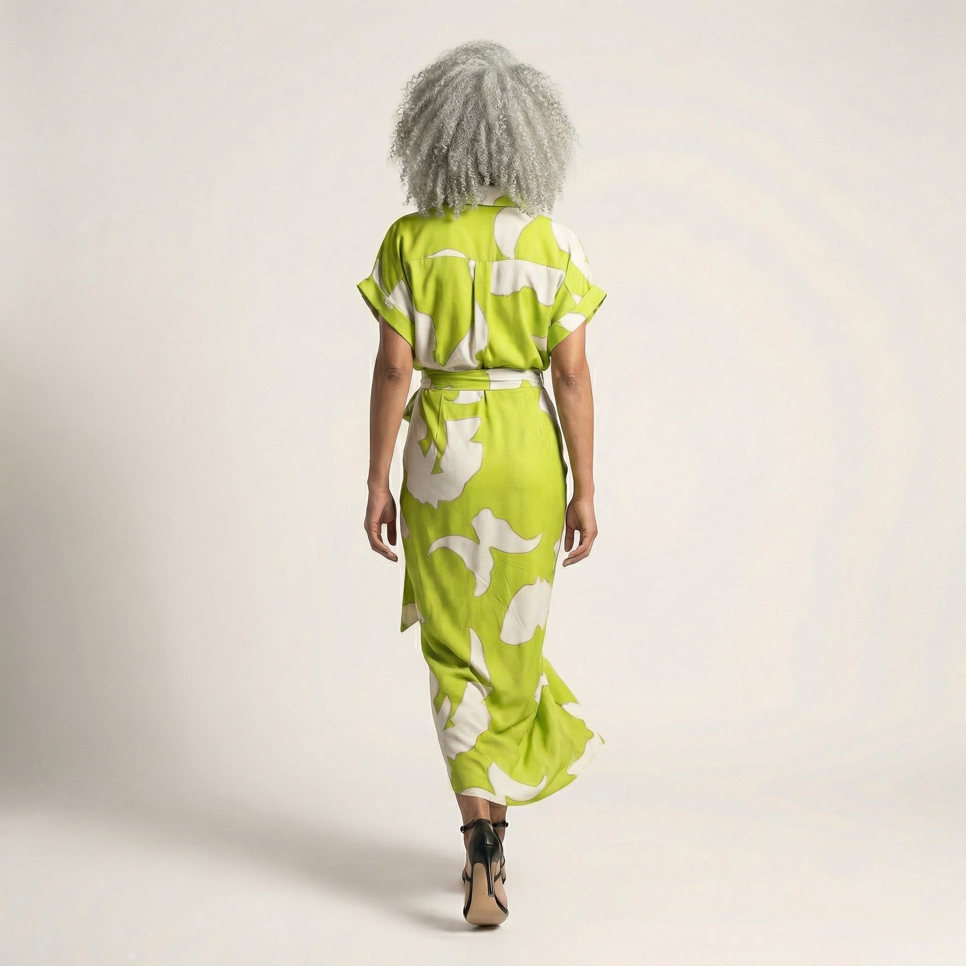 Tropical Statement Tie - Waist Midi Dress Light GreenSM-030-LIGHTGREEN-S