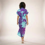 Tropical Statement Tie - Waist Midi Dress PurpleSM-030-PURPLE-S