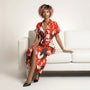 Tropical Statement Tie - Waist Midi Dress RedSM-030-RED-S