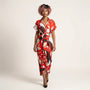 Tropical Statement Tie - Waist Midi Dress RedSM-030-RED-S