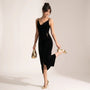 Velour Draped Midi Dress BlackSM-068-BLACK-S
