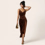 Velour Draped Midi Dress BrownSM-068-BROWN-S