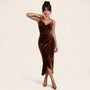 Velour Draped Midi Dress BrownSM-068-BROWN-S