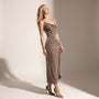 Velour Draped Midi Dress KhakhiSM-068-KHAKHI-S