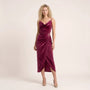 Velour Draped Midi Dress WineSM-068-WINE-S