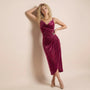 Velour Draped Midi Dress WineSM-068-WINE-S