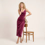 Velour Draped Midi Dress WineSM-068-WINE-S