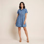 Washed Tiered Denim Mini Dress Dark DenimSM-070-DARKDENIM-S