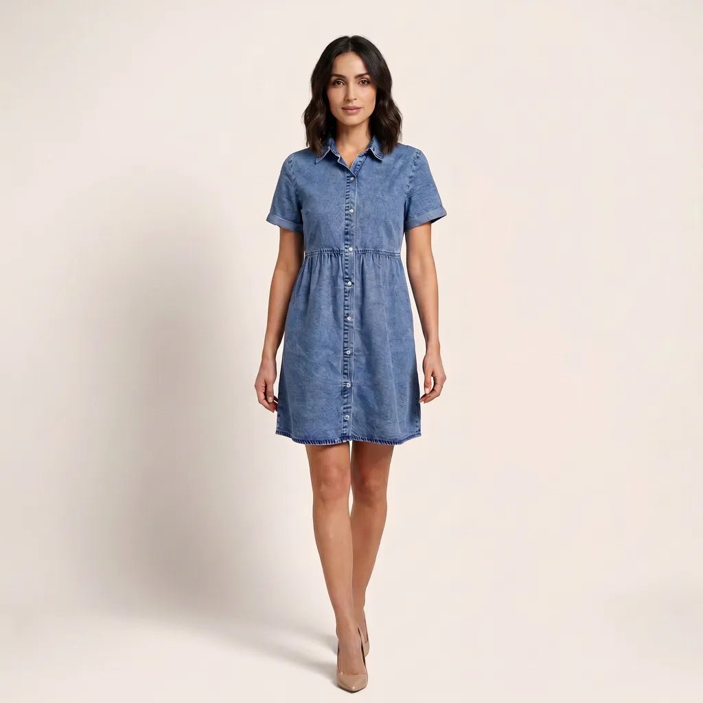 Washed Tiered Denim Mini Dress Dark DenimSM-070-DARKDENIM-S