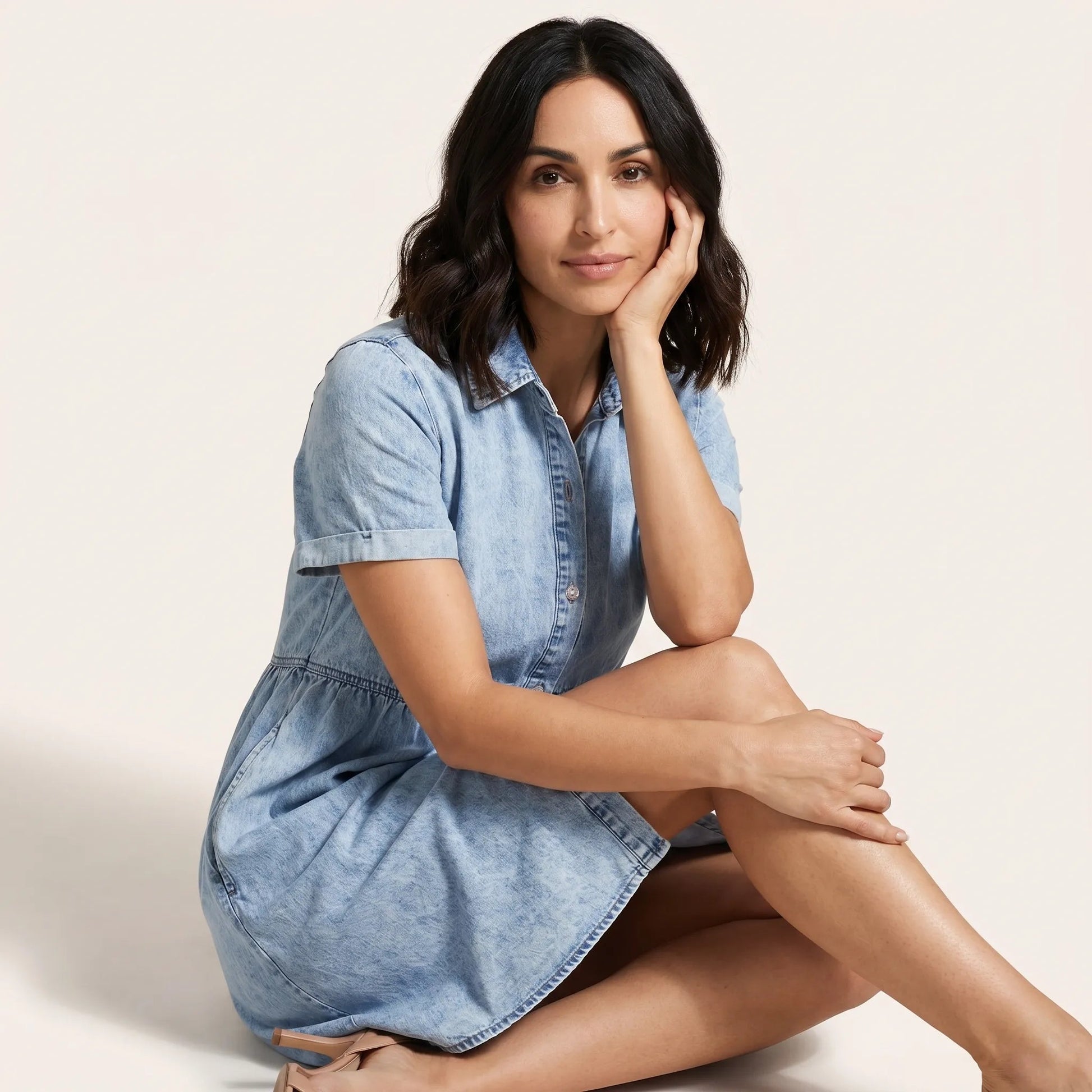 Washed Tiered Denim Mini Dress Light DenimSM-070-LIGHTDENIM-S