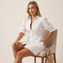 White Turn - down Collar Shirt Mini Dress WhiteSM-006-WHITE-S