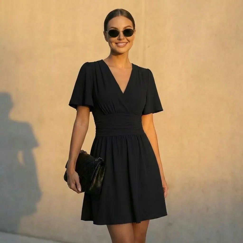 Wrap - Style Fit & Flare Mini Dress BlackSM-023-BLACK-S