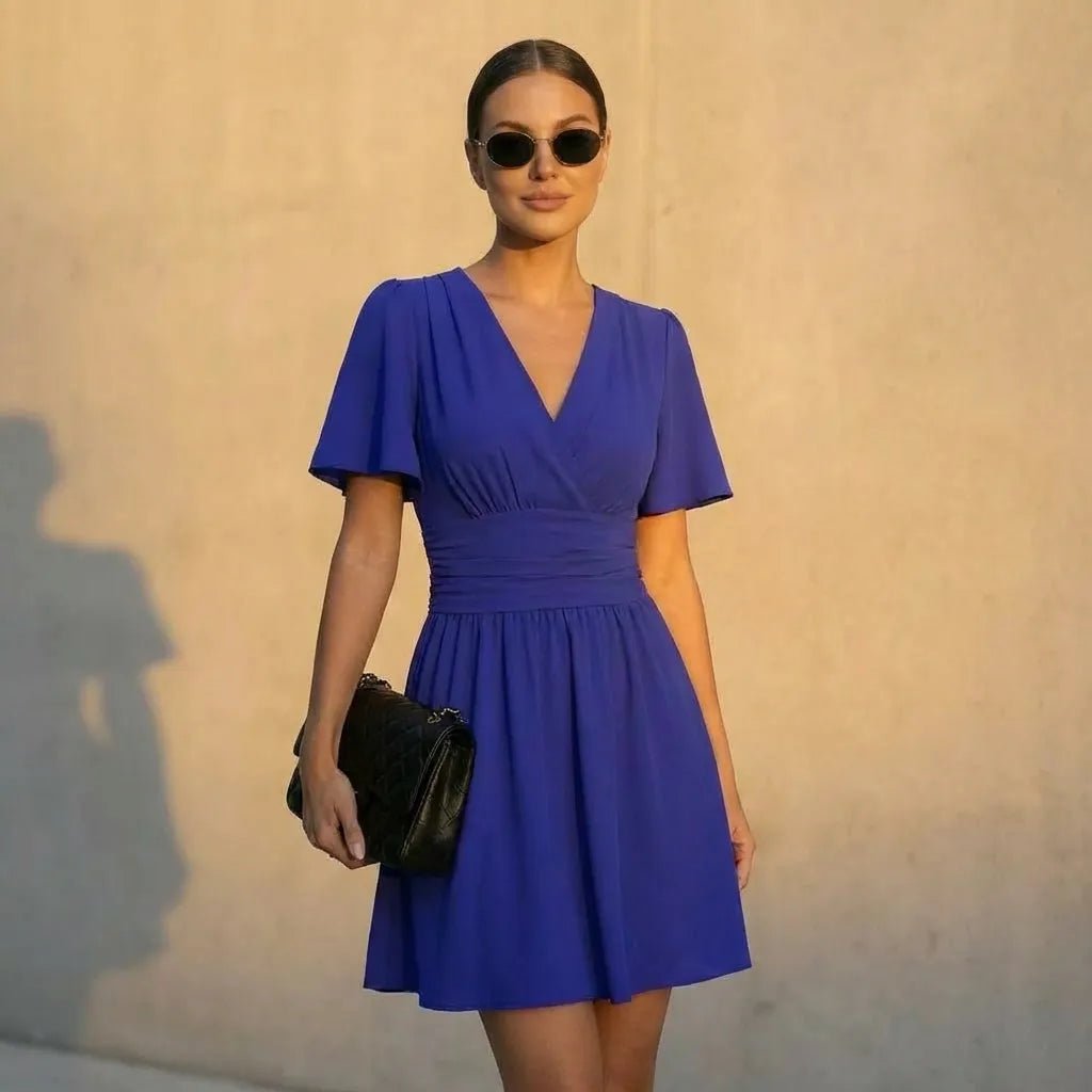 Wrap - Style Fit & Flare Mini Dress BlueSM-023-BLUE-S