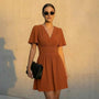 Wrap - Style Fit & Flare Mini Dress BrownSM-023-BROWN-S