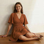 Wrap - Style Fit & Flare Mini Dress BrownSM-023-BROWN-S