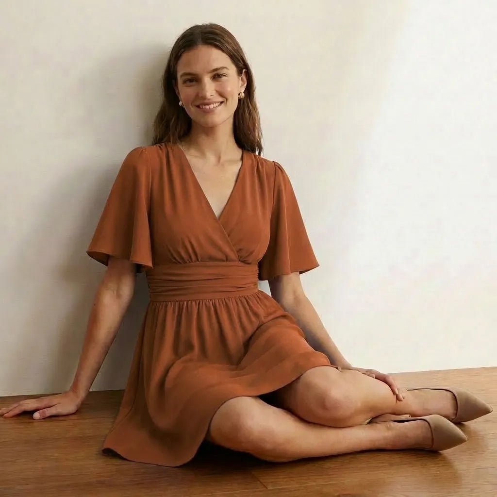 Wrap - Style Fit & Flare Mini Dress BrownSM-023-BROWN-S