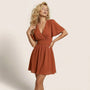 Wrap - Style Fit & Flare Mini Dress BrownSM-023-BROWN-S