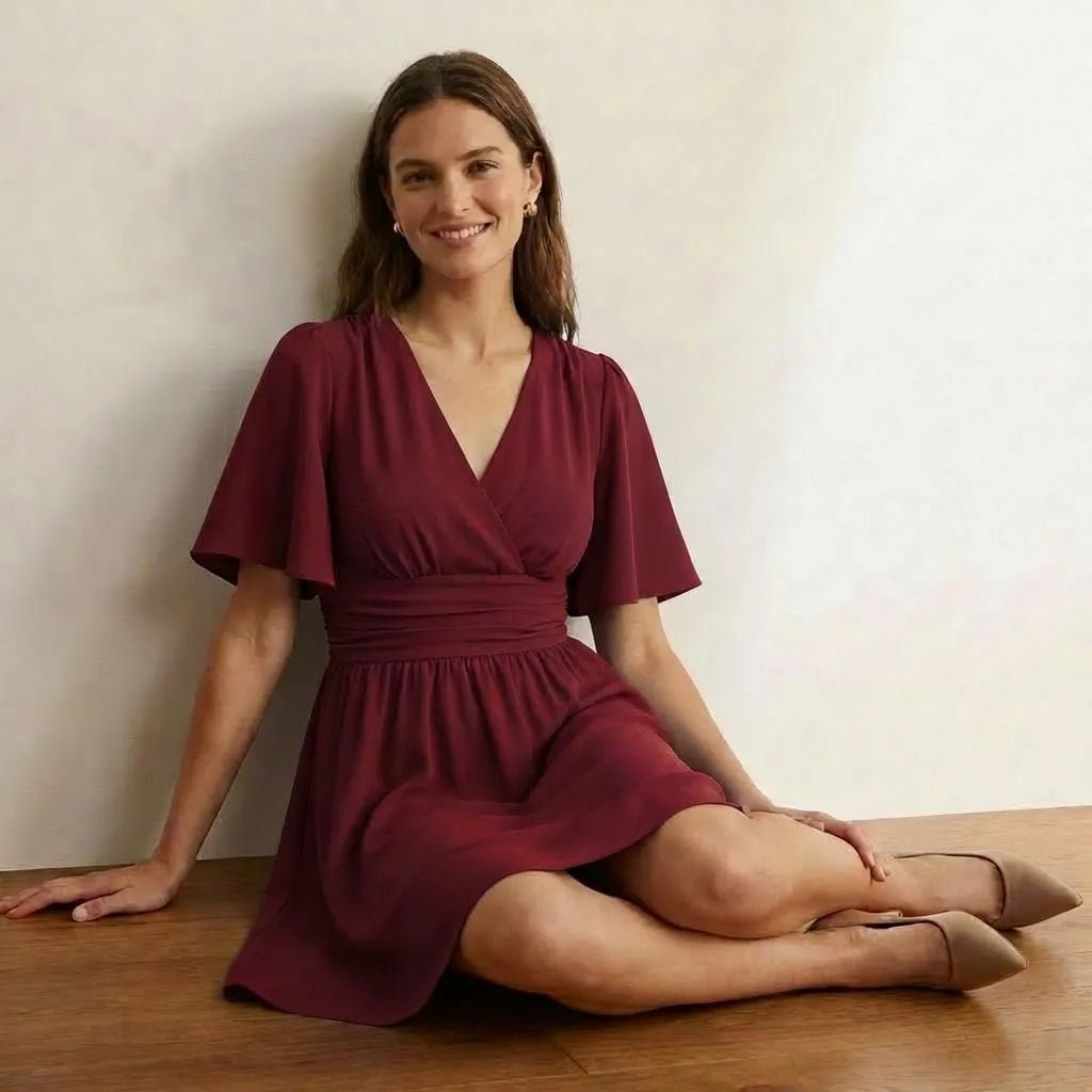 Wrap - Style Fit & Flare Mini Dress MaroonSM-023-MAROON-S