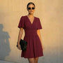 Wrap - Style Fit & Flare Mini Dress MaroonSM-023-MAROON-S