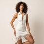 Zip - Front Fringe Mini Dress WhiteMM-040-WHITE-M